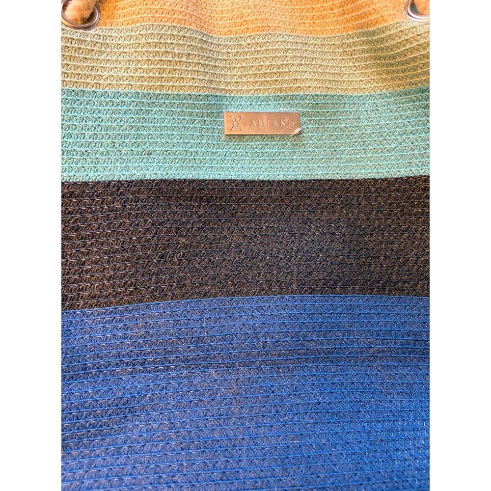 NEW Amiani Beach Tote Bag Striped Blue Gradient Jute Rope Handles Summer Purse - Picture 10 of 16